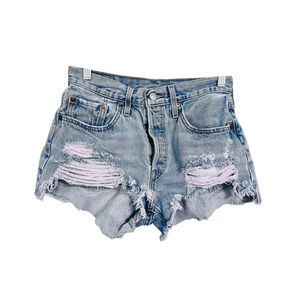 Levi Strauss 501 Distressed Denim Jeans Shorts Size 27" Blue Boho Western Casual